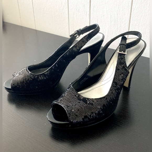 Tahari Shoes - Tahari Leather Sequin Platform Heels
